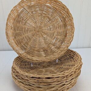 Vintage Round Wicker Plate Holders Set of 8 Boho Wall Basket Home Reusable